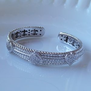 Judith Ripka Cuff Bracelet 925 Silver Heart Zirco